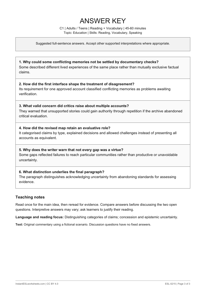 Page 3 of The Case for an Unfinished Map - answer key