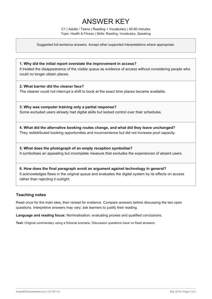 Page 3 of The Return of the Long Queue - answer key
