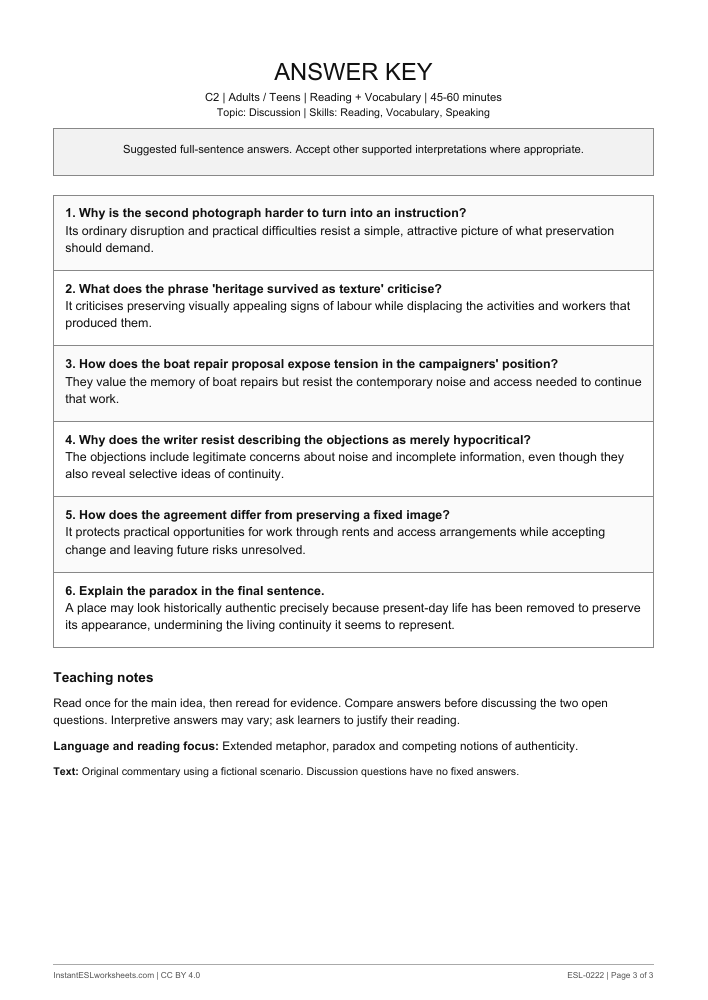 Page 3 of Keeping the Harbour Still - answer key