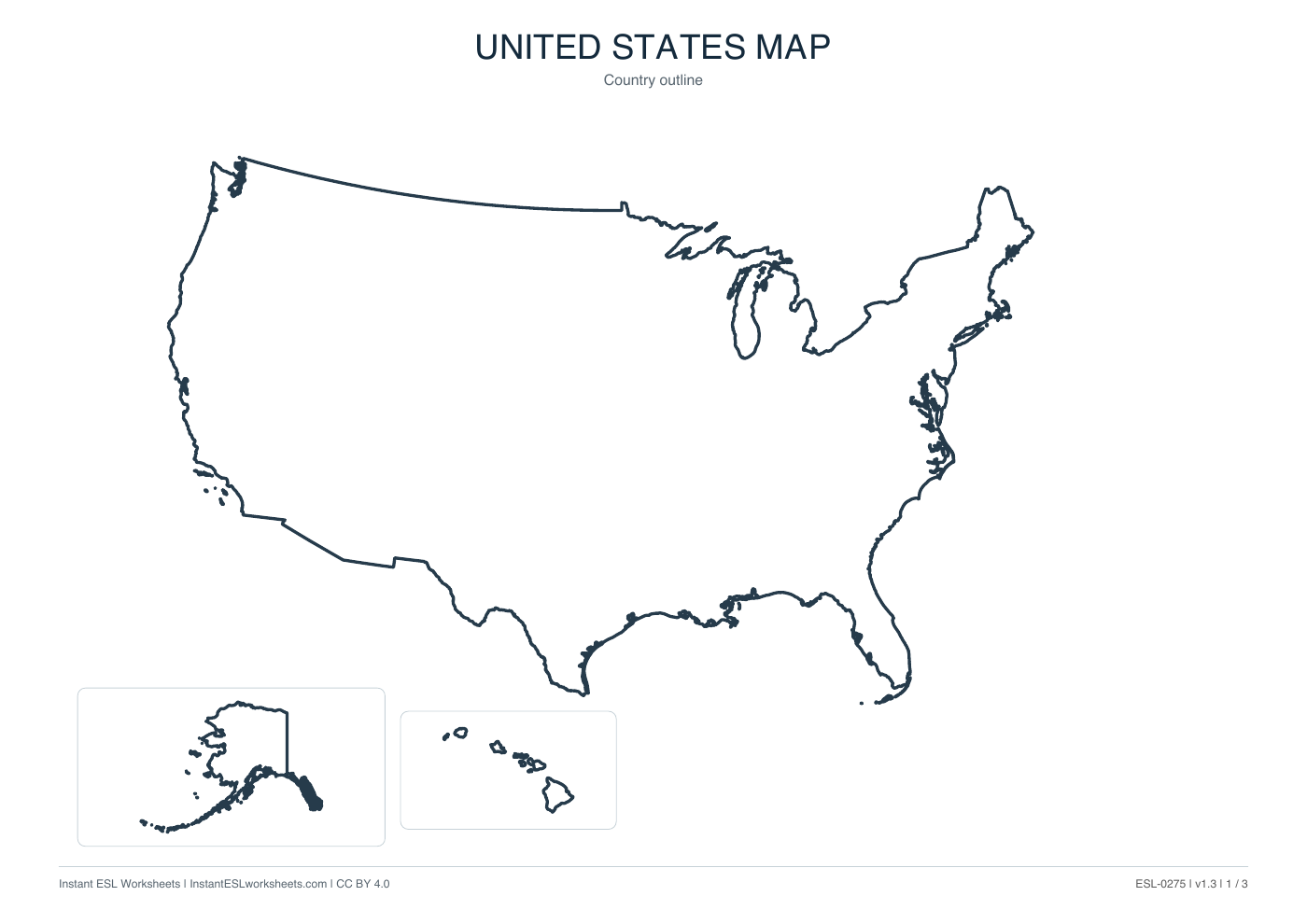 Page 1 of United States Maps: Outline, States and Labels