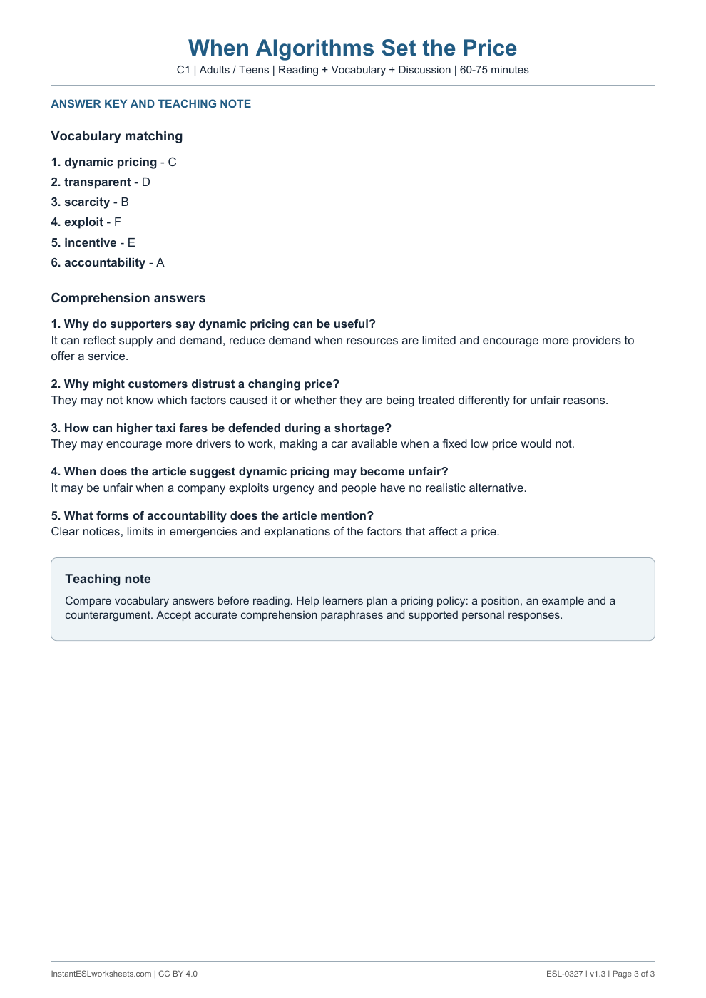 Page 3 of When Algorithms Set the Price - answer key