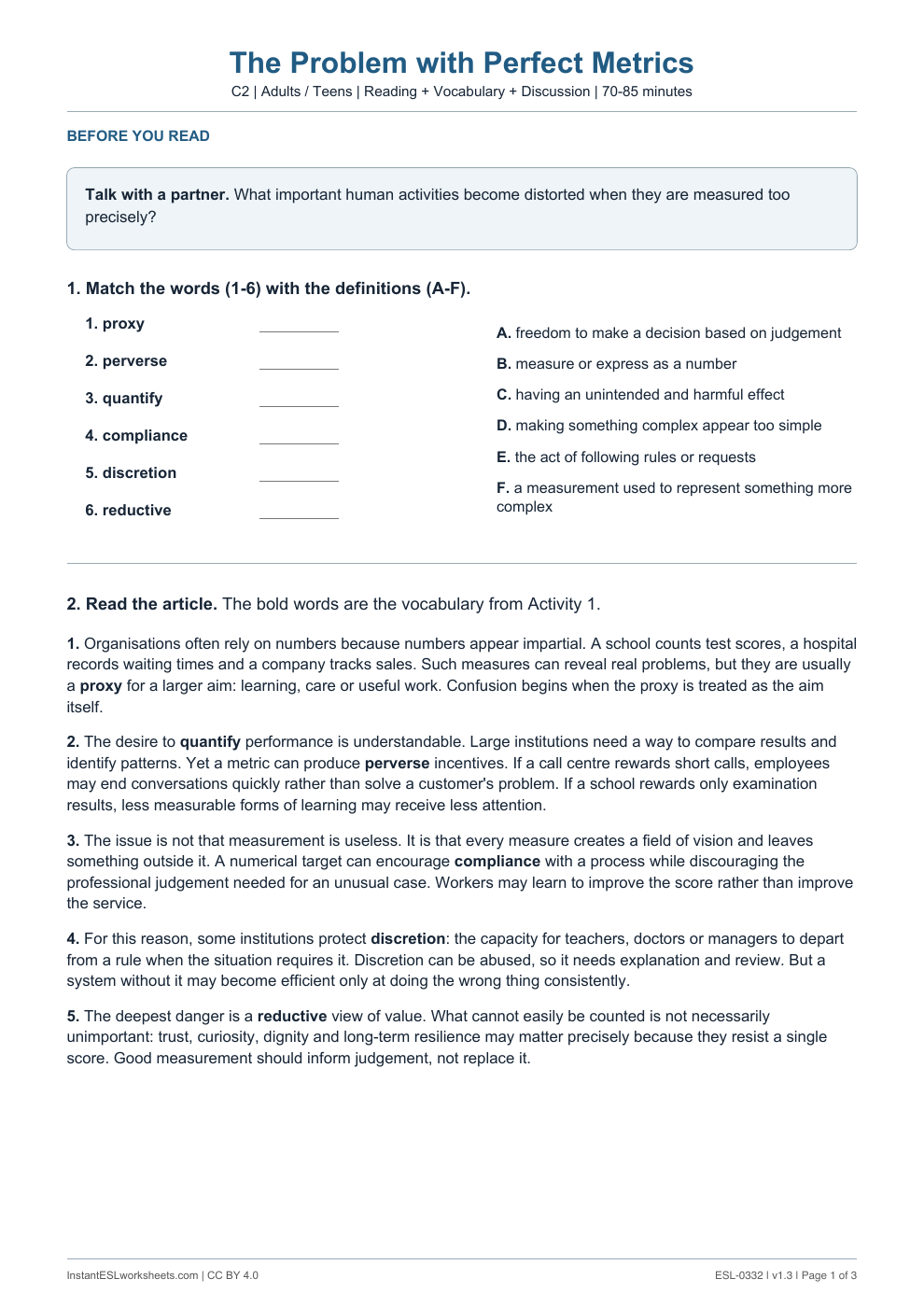 Page 1 of The Problem with Perfect Metrics