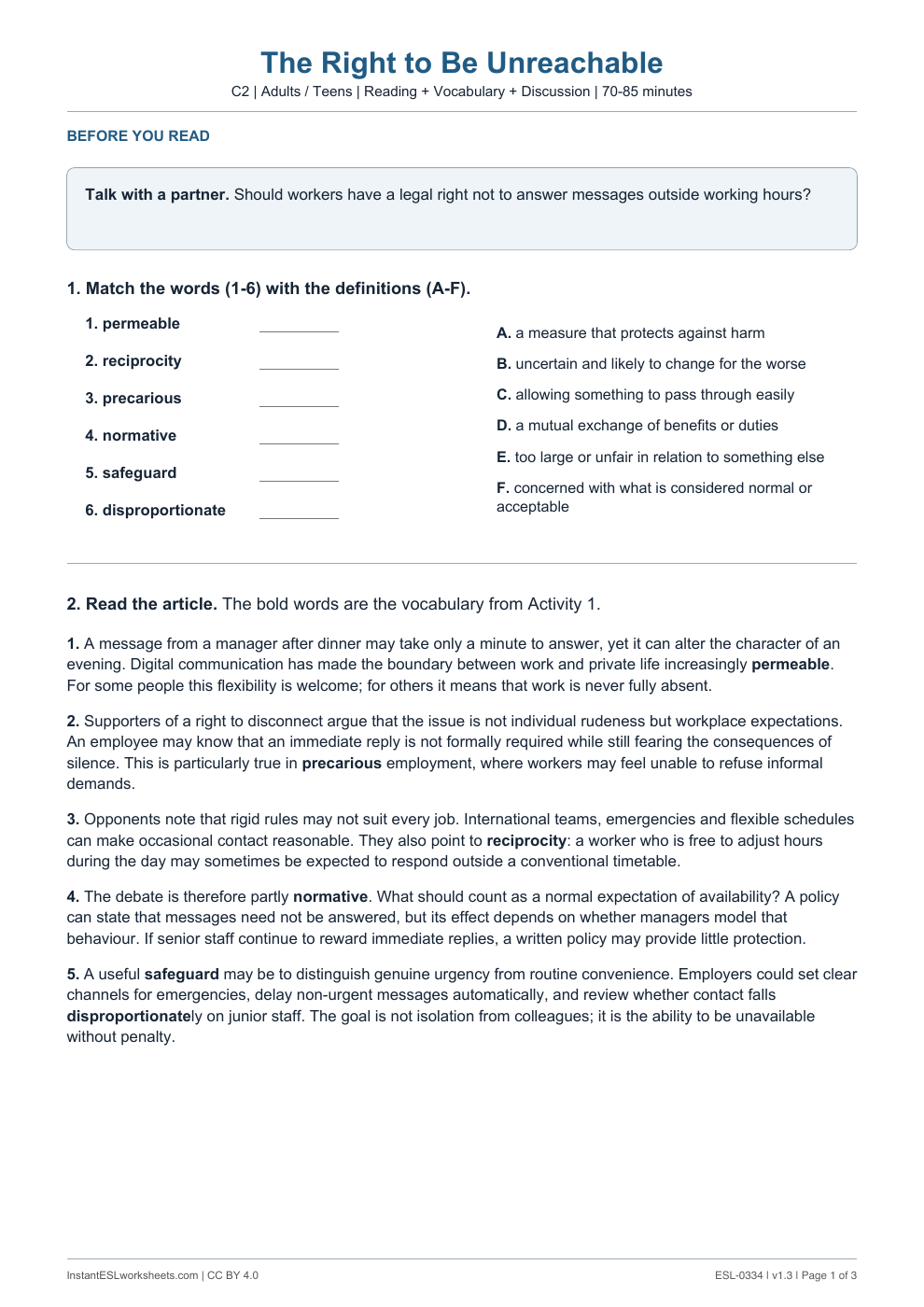 Page 1 of The Right to Be Unreachable