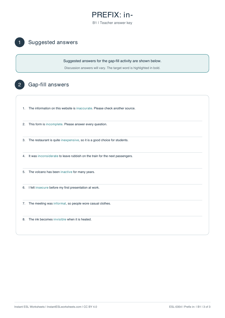 Page 3 of Prefix in- - answer key
