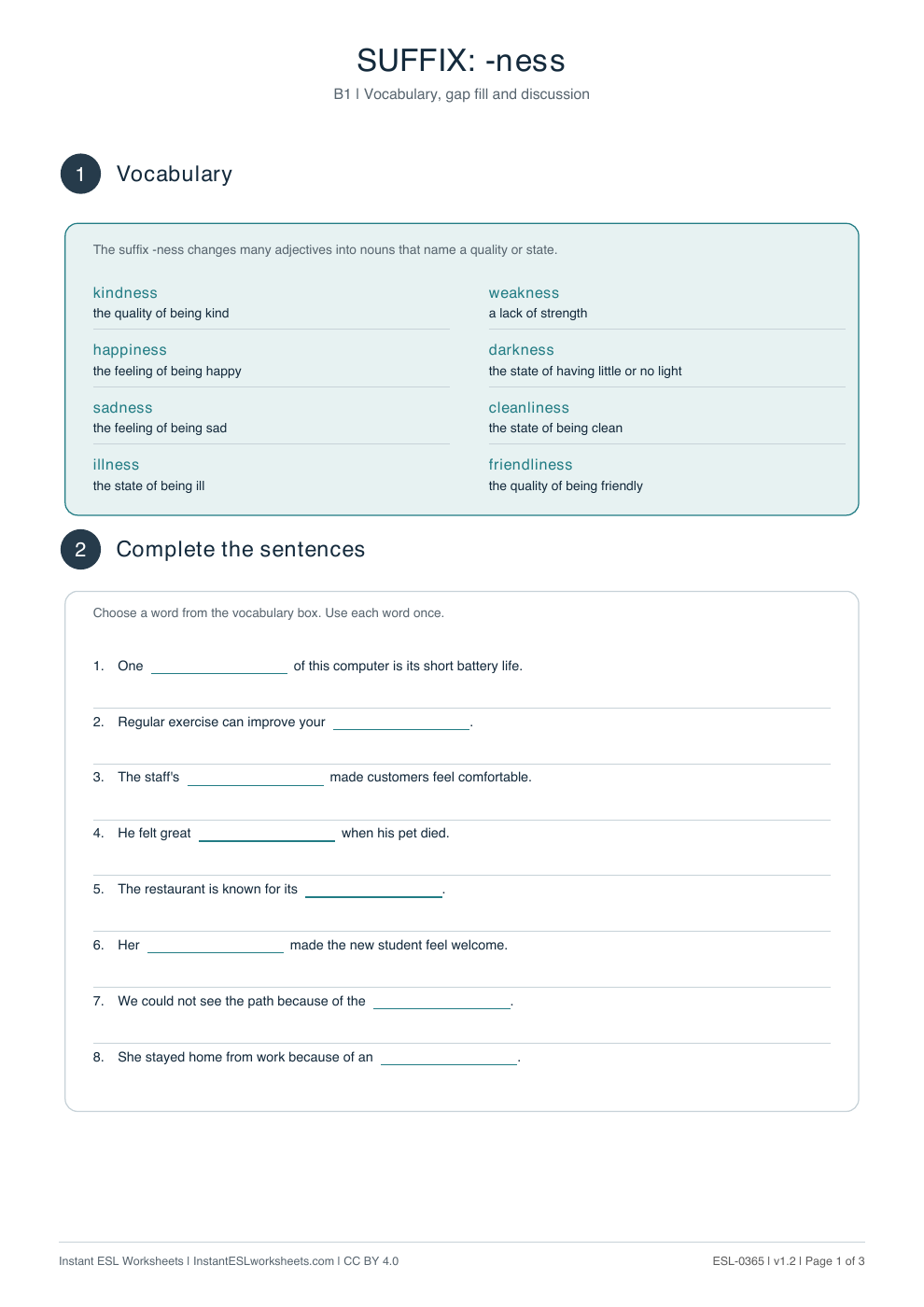 Page 1 of Suffix -ness