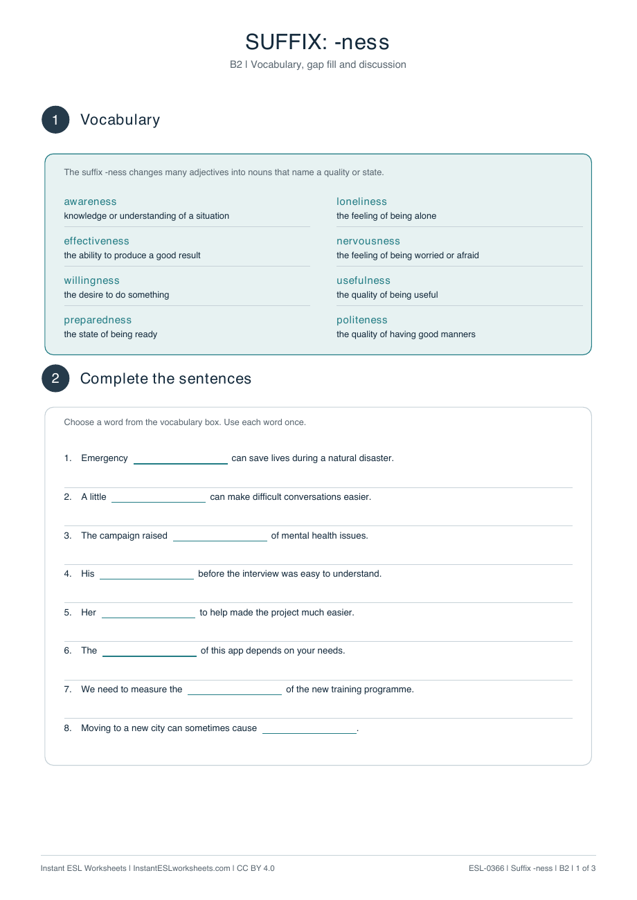 Page 1 of Suffix -ness