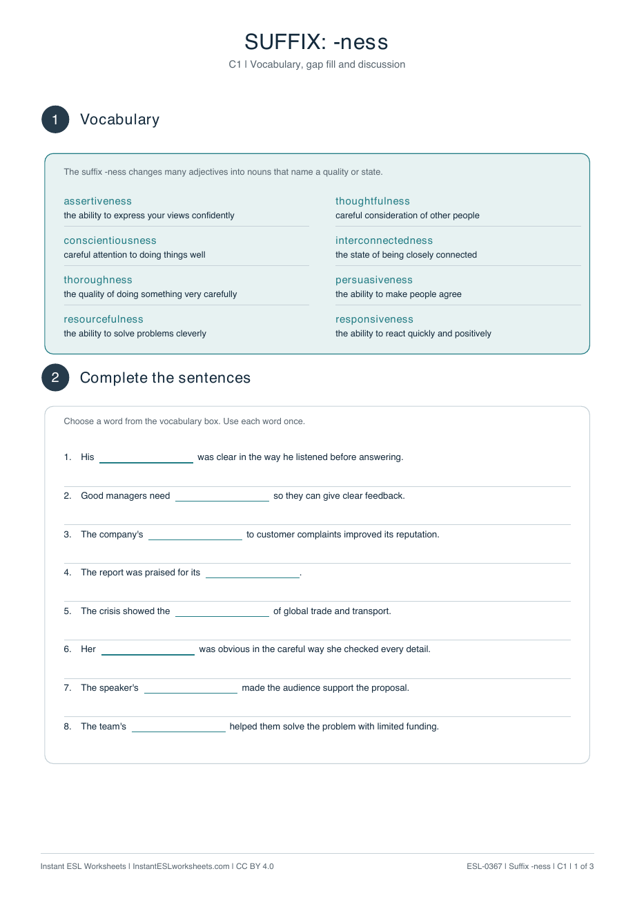 Page 1 of Suffix -ness