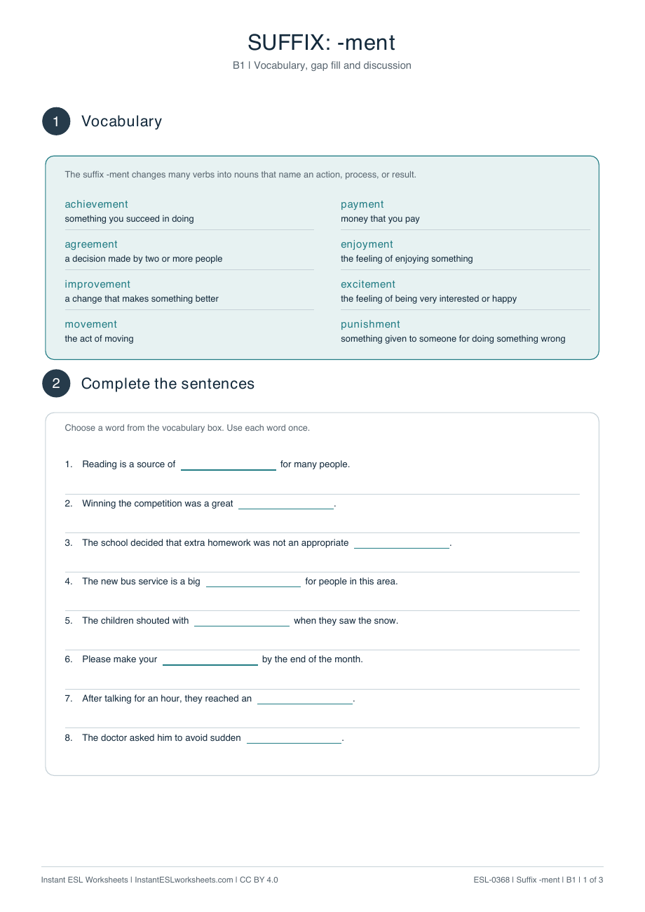 Page 1 of Suffix -ment