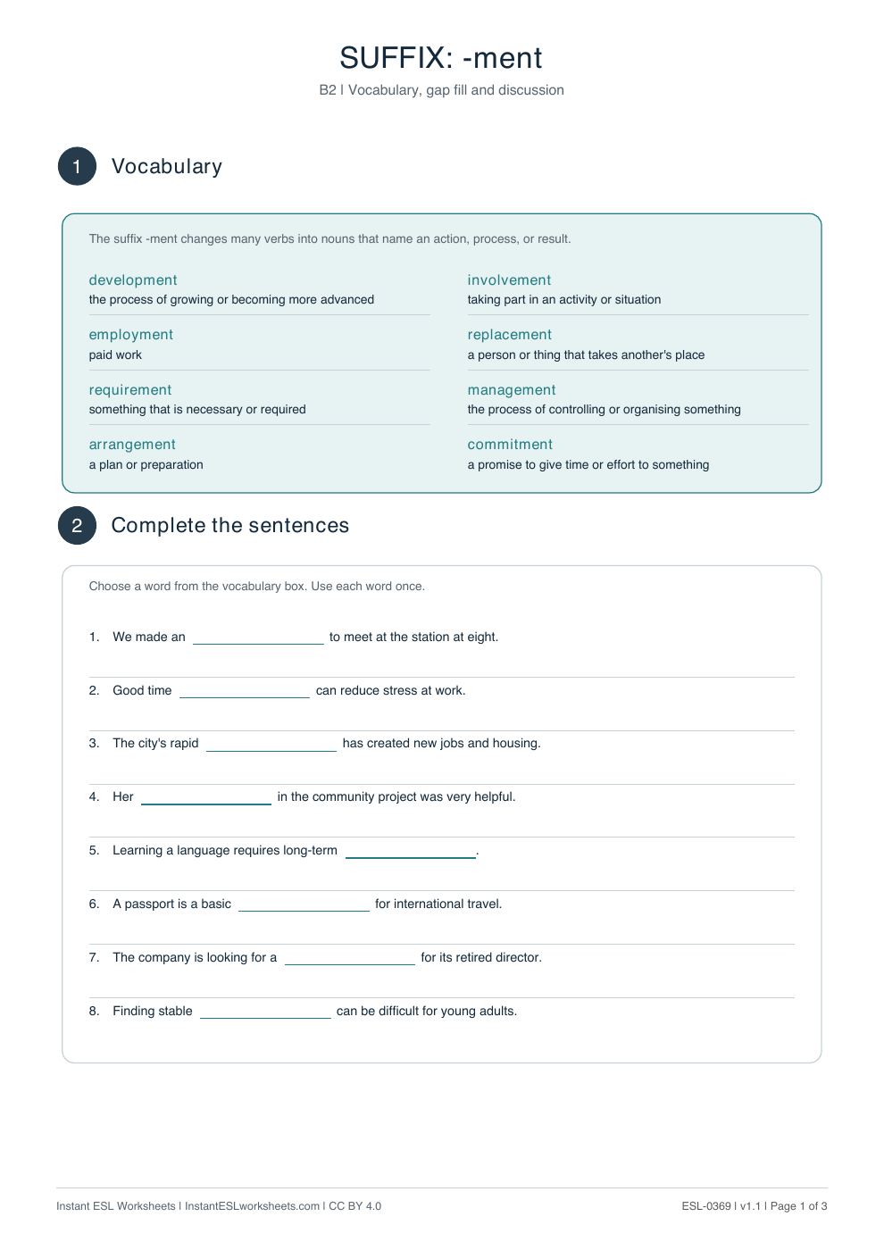 Page 1 of Suffix -ment