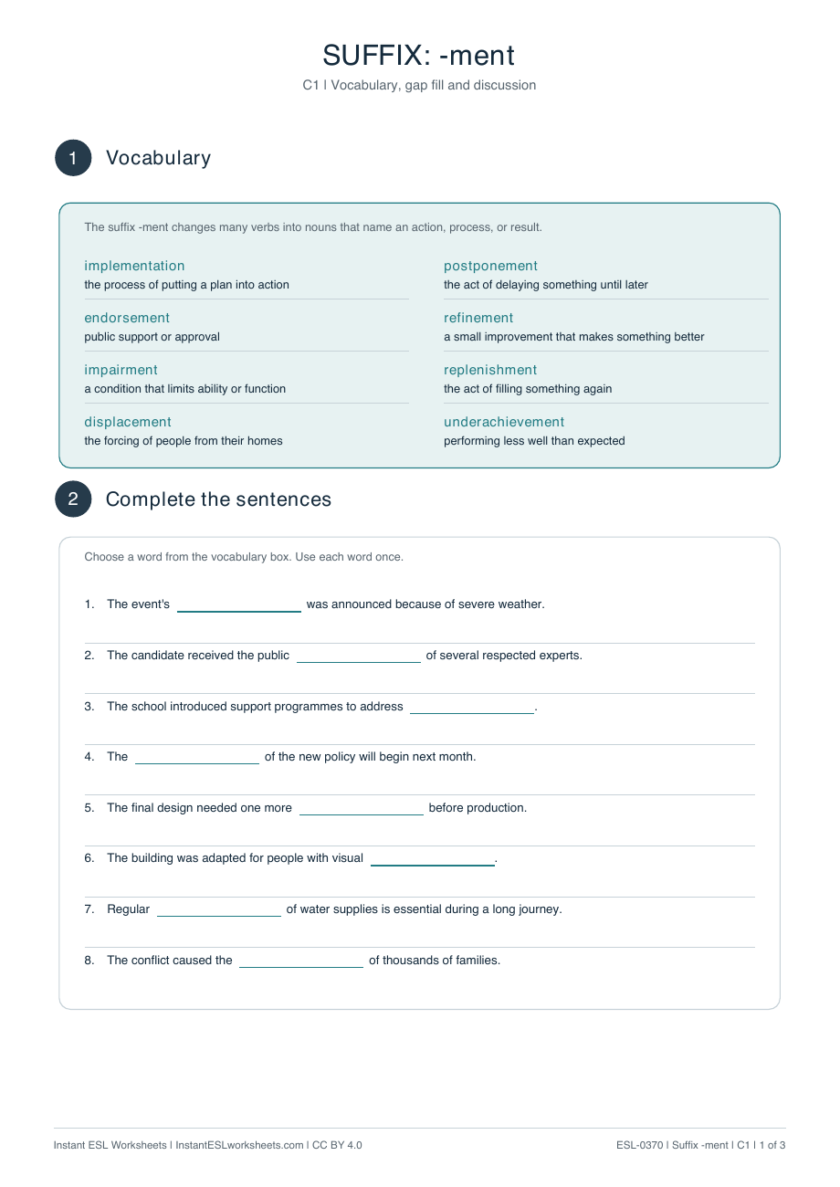 Page 1 of Suffix -ment