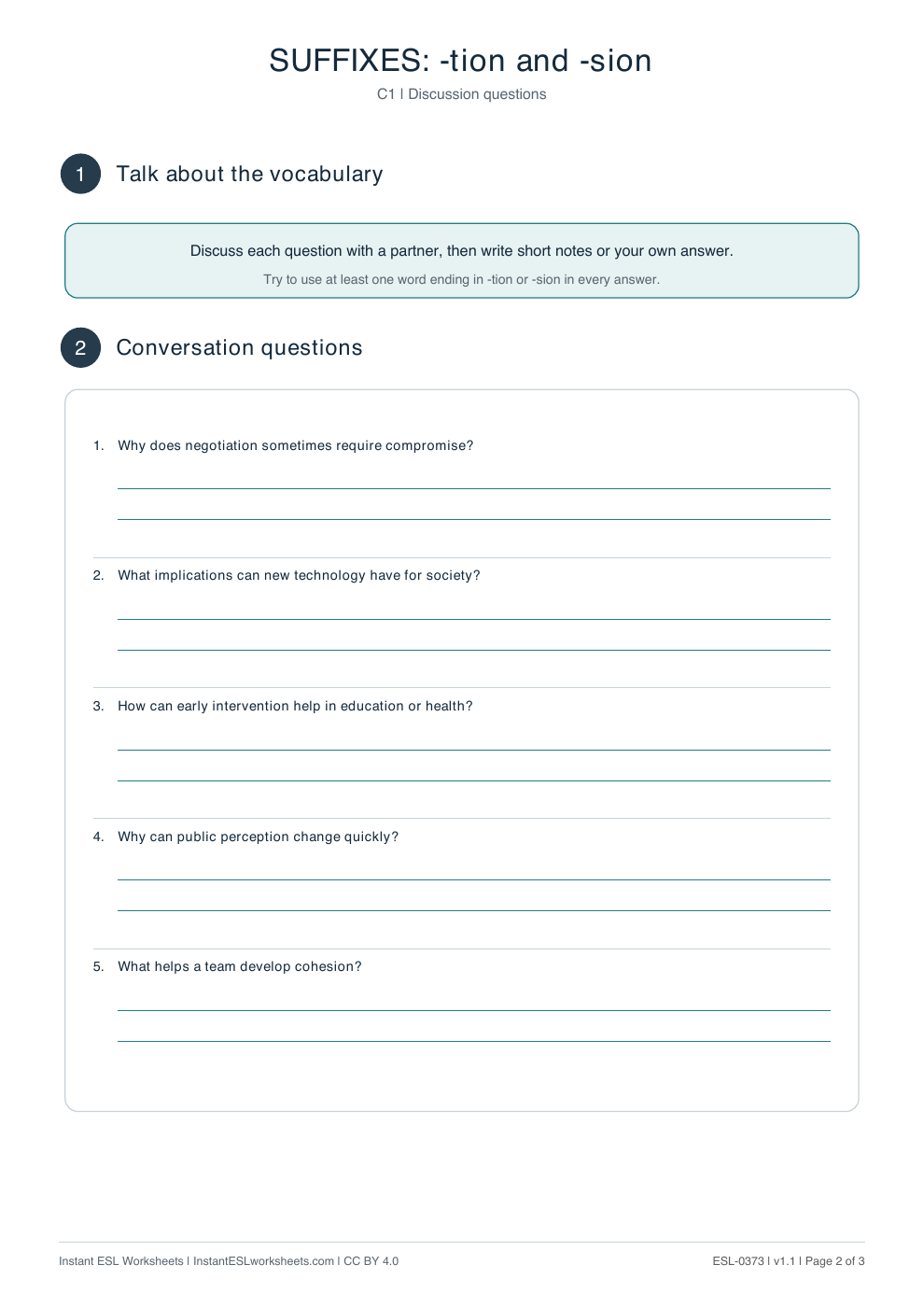 Page 2 of Suffixes: -tion and -sion