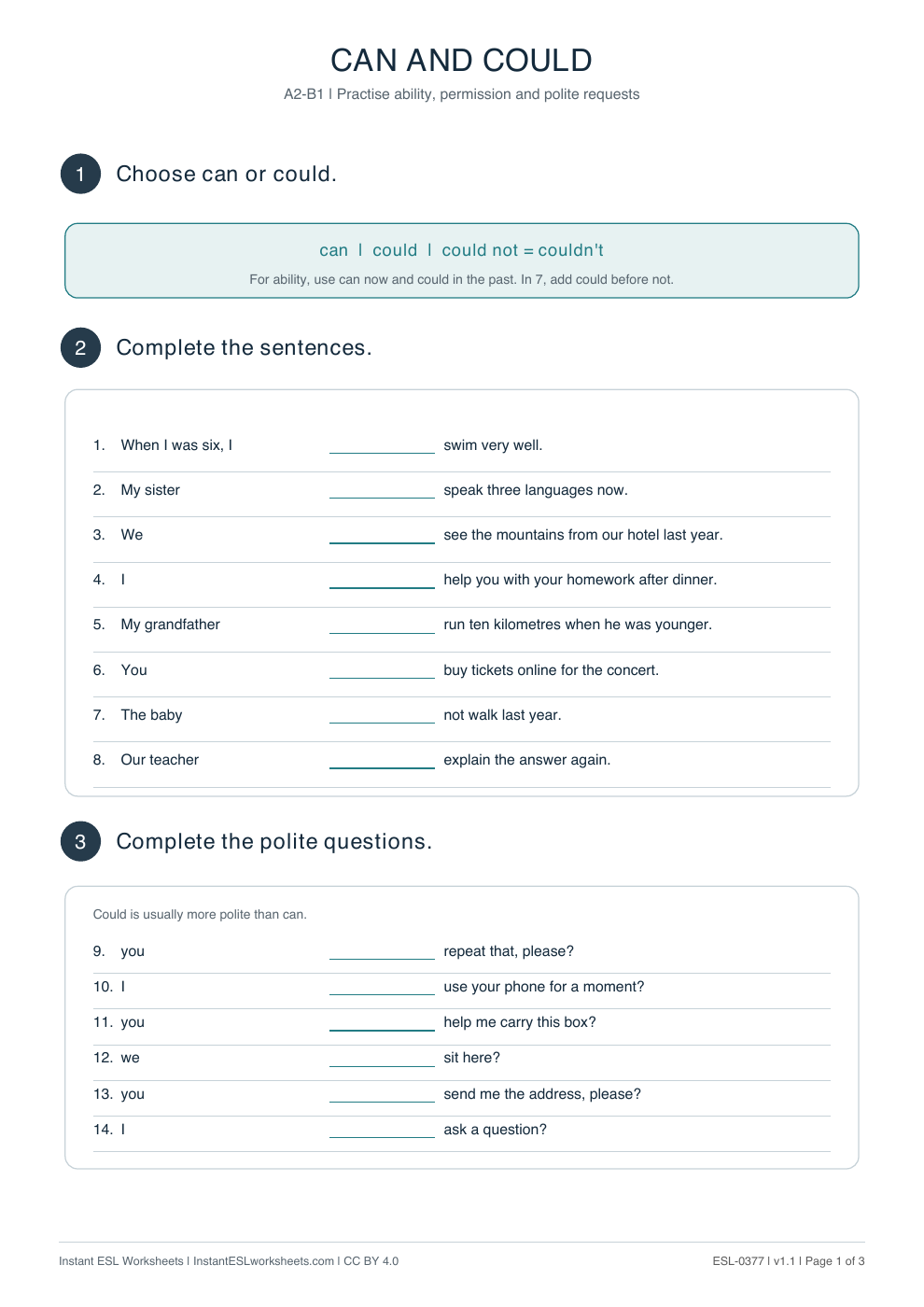 Page 1 of Modal-Verbs-Can-and-Could: Practice