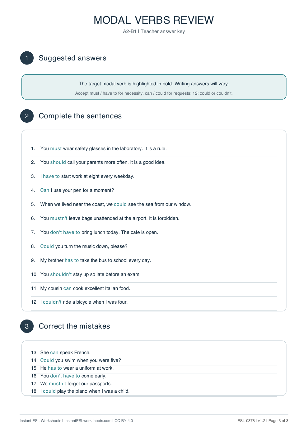 Page 3 of Modal-Verbs-Review: Practice - answer key