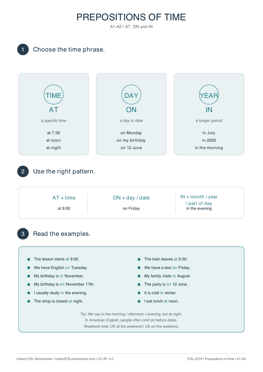 Page 1 of Prepositions-of-Time AT-ON-and-IN