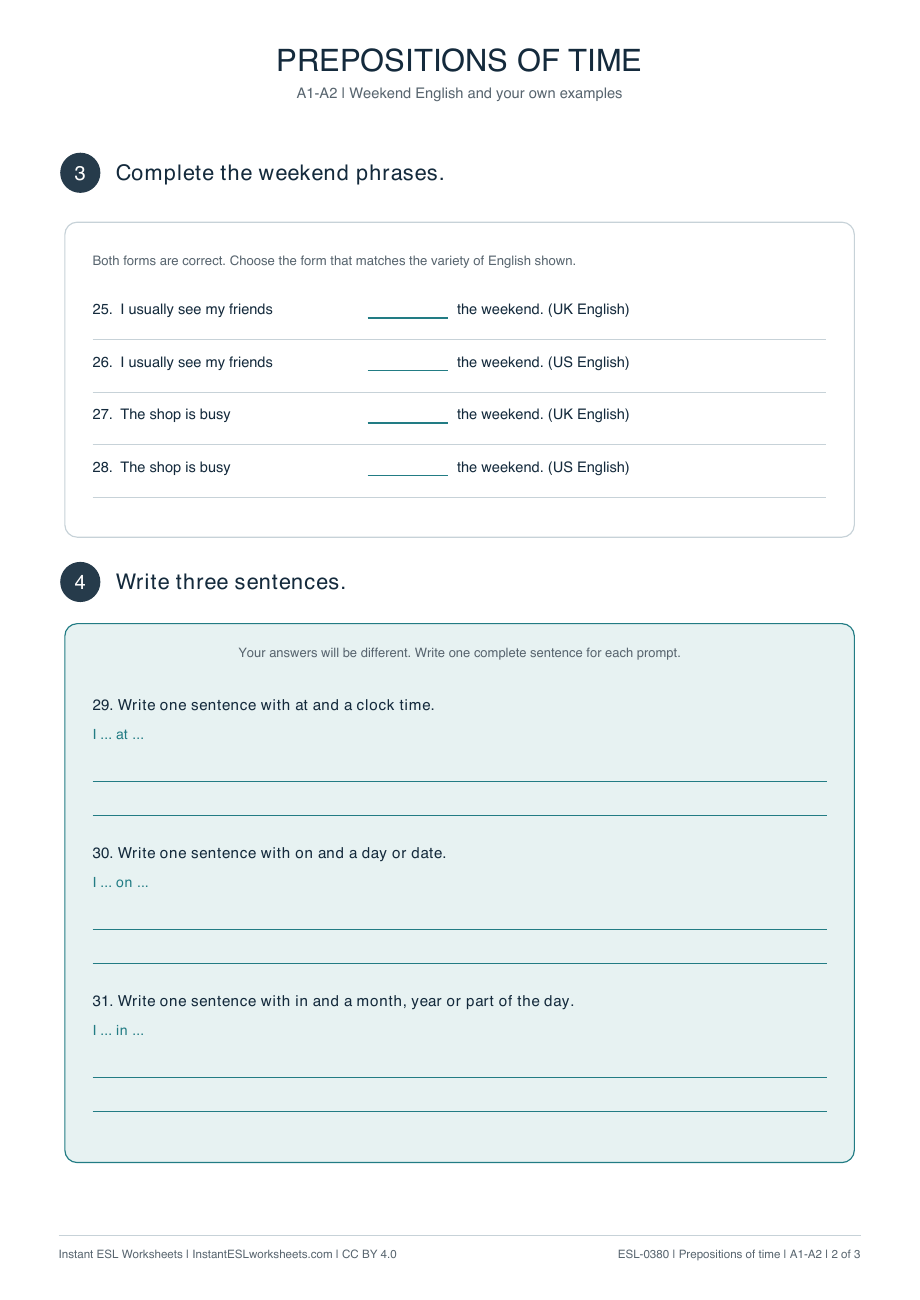 Page 2 of Prepositions-of-Time AT-ON-and-IN: Practice