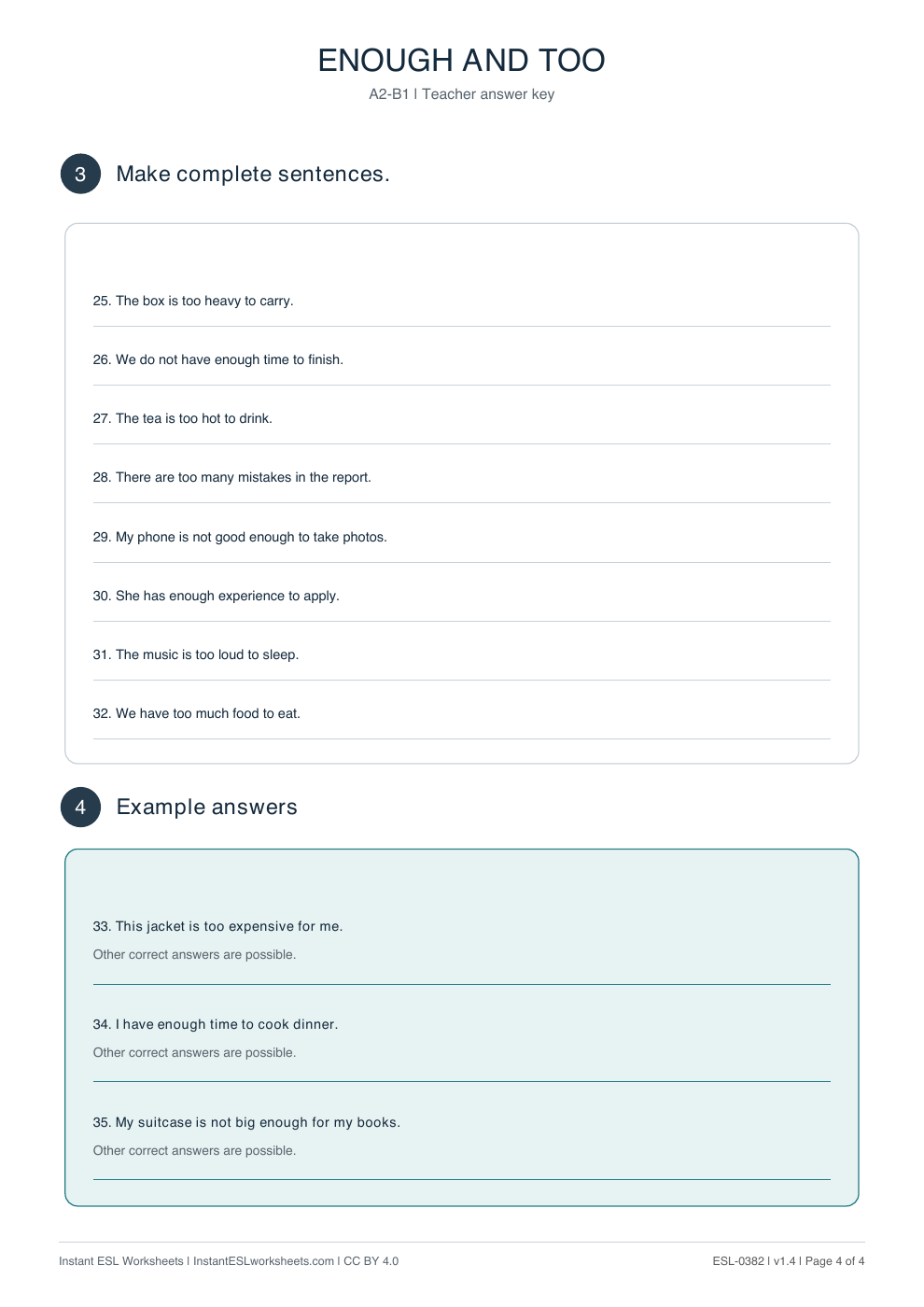 Page 4 of Enough-and-Too: Practice - answer key