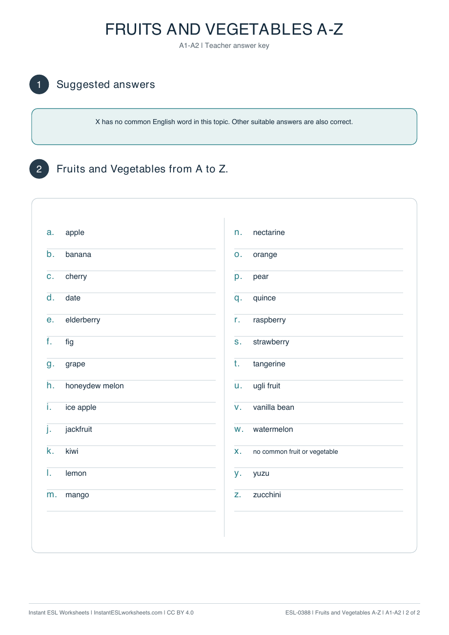 Page 2 of Fruits-and-Vegetables-A–Z - answer key