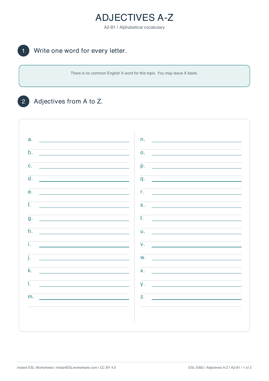 Page 1 of Adjectives-A–Z