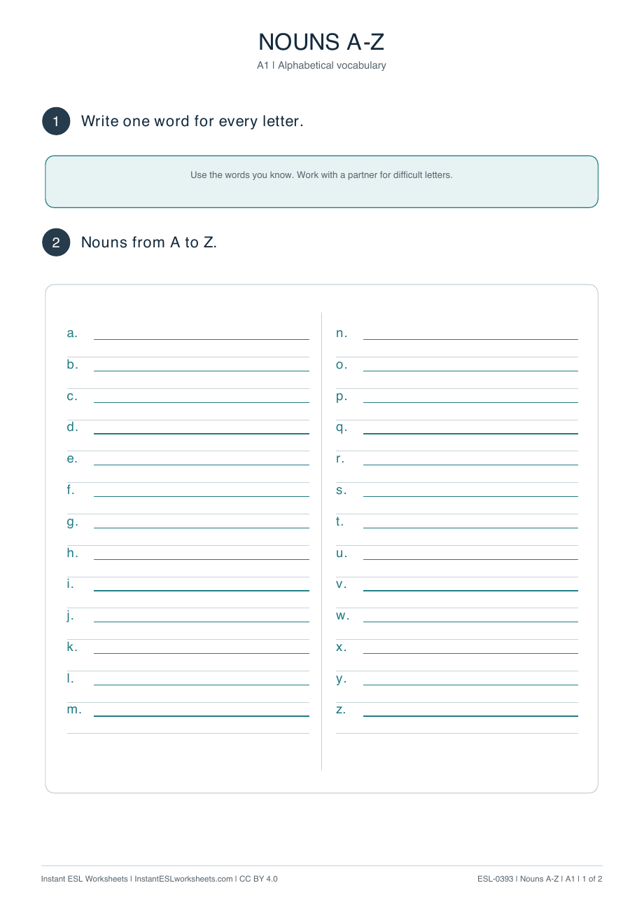 Page 1 of Nouns-A–Z