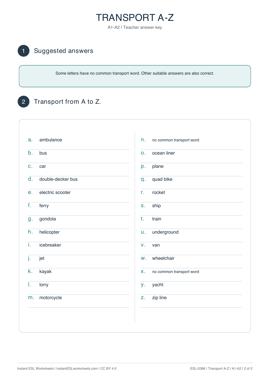 Page 2 of Transport-A–Z - answer key