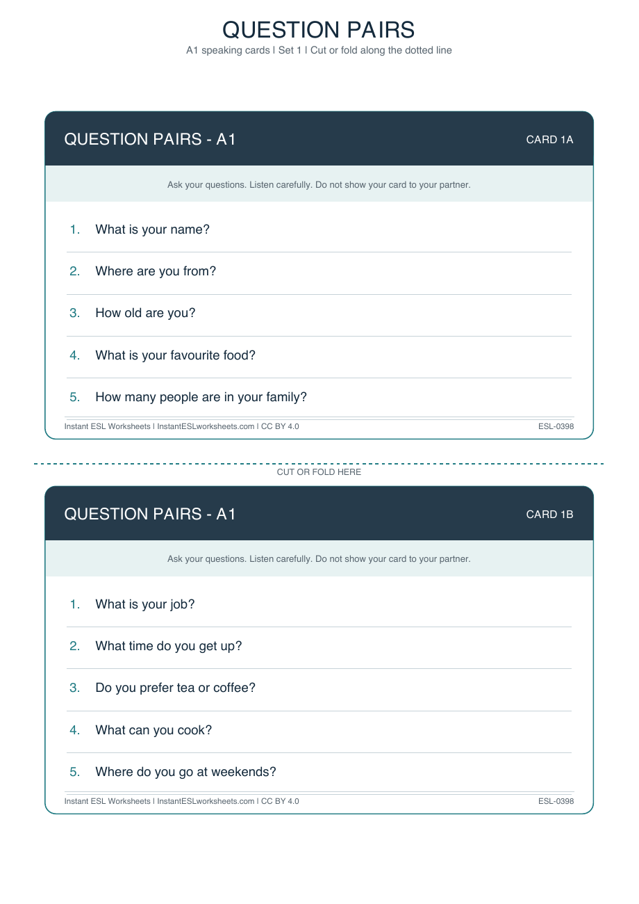 Page 1 of Question Pairs - A1 - Set 1