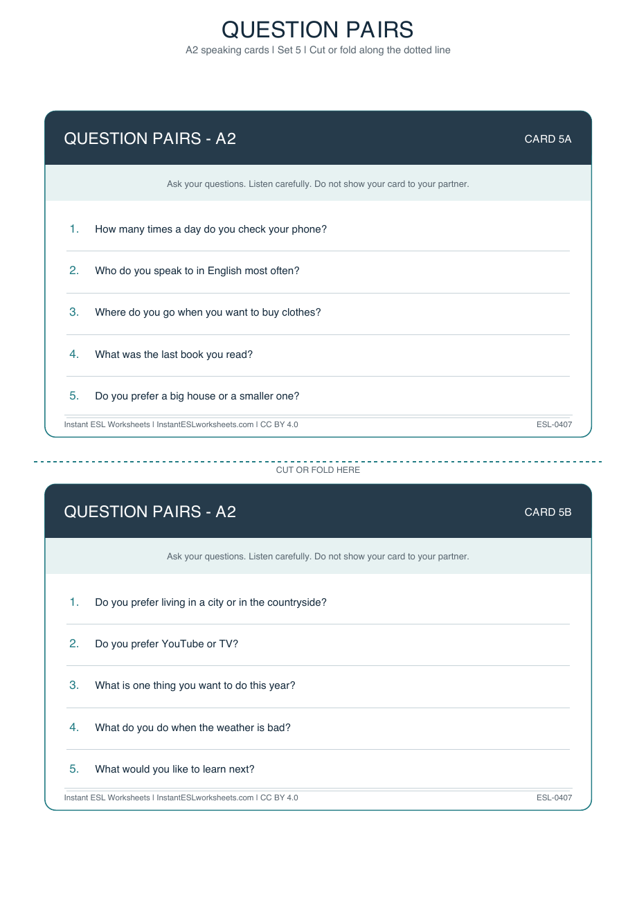 Page 1 of Question Pairs - A2 - Set 5