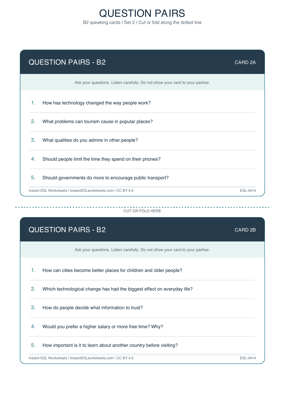 Page 1 of Question Pairs - B2 - Set 2