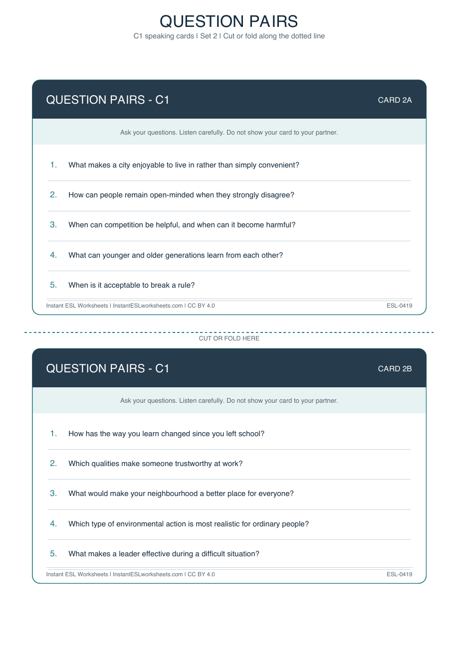 Page 1 of Question Pairs - C1 - Set 2