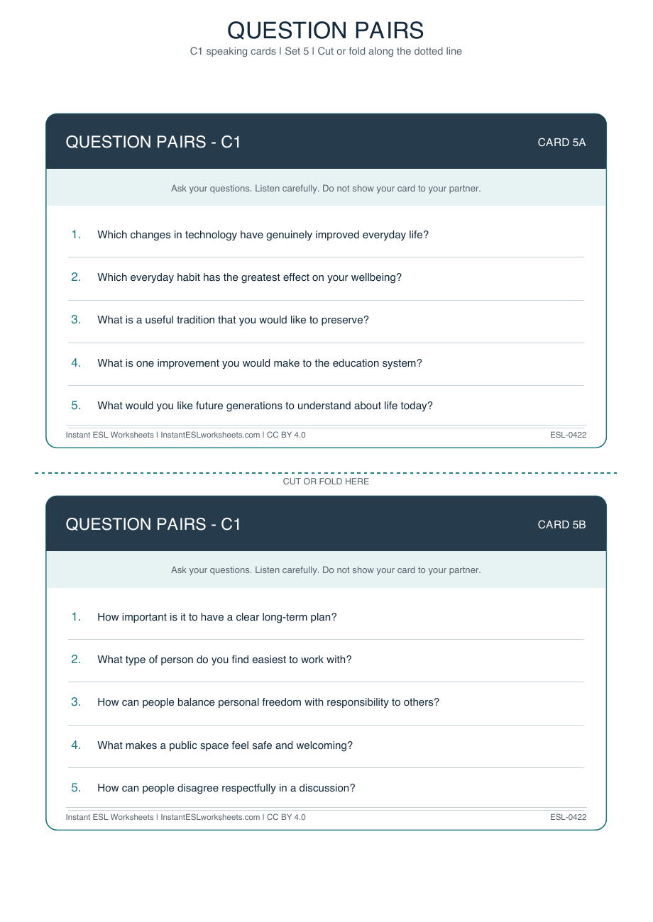 Page 1 of Question Pairs - C1 - Set 5