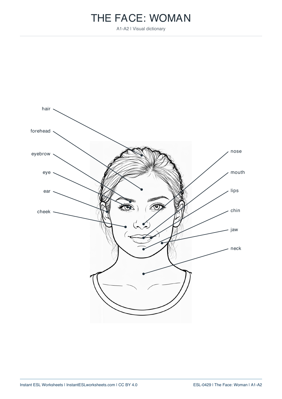 Page 2 of The Face: Woman - Label and Reference - answer key
