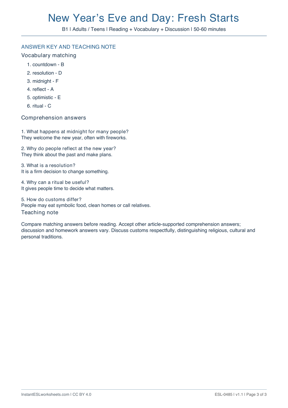 Page 3 of New Year’s Eve and Day: Fresh Starts - answer key