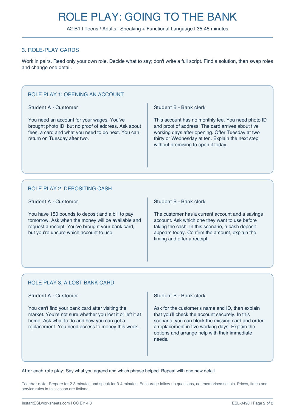 Page 2 of Going to the Bank - Role Play