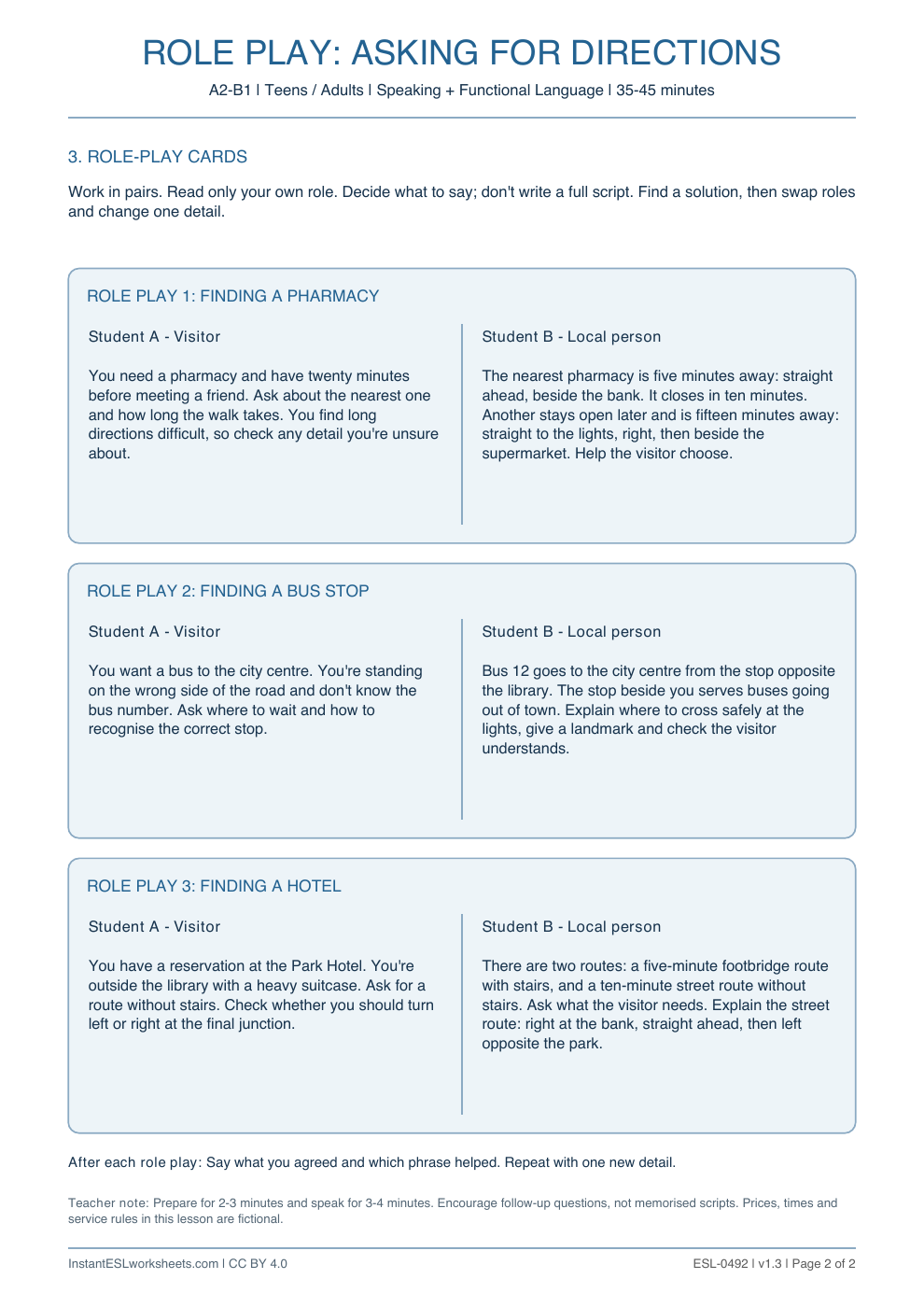 Page 2 of Asking for Directions - Role Play
