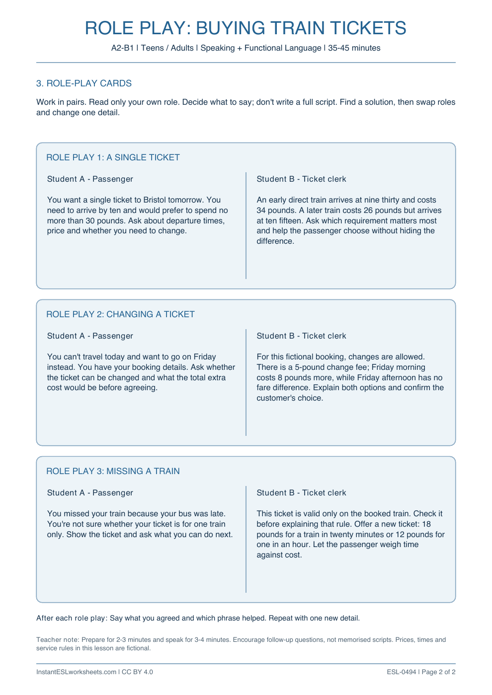 Page 2 of Buying Train Tickets - Role Play