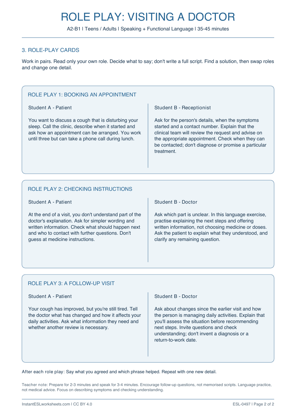 Page 2 of Visiting a Doctor - Role Play