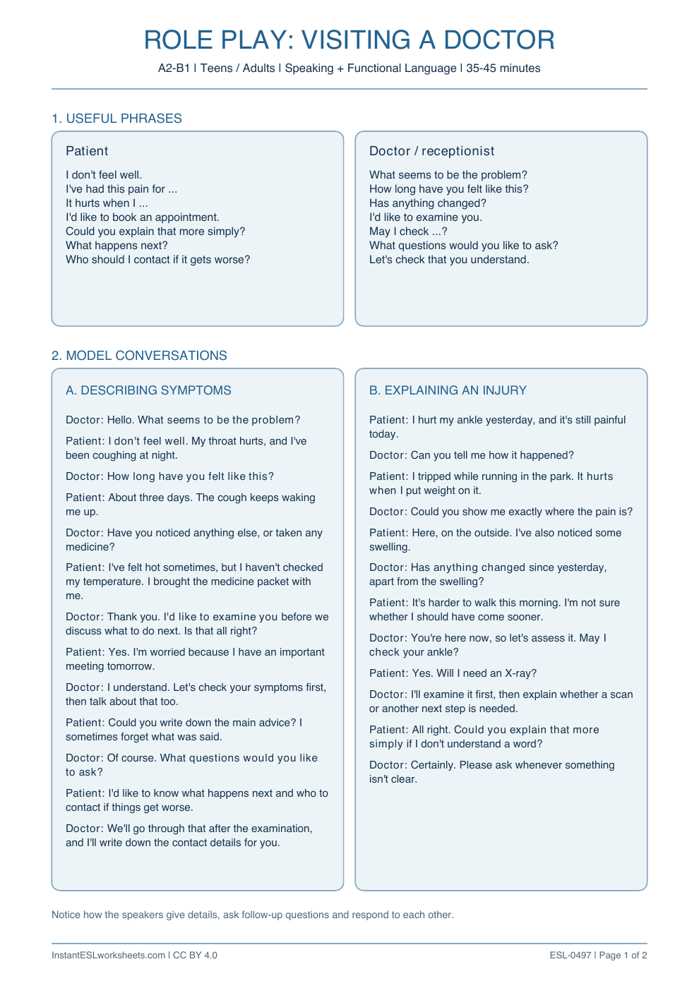 Page 1 of Visiting a Doctor - Role Play
