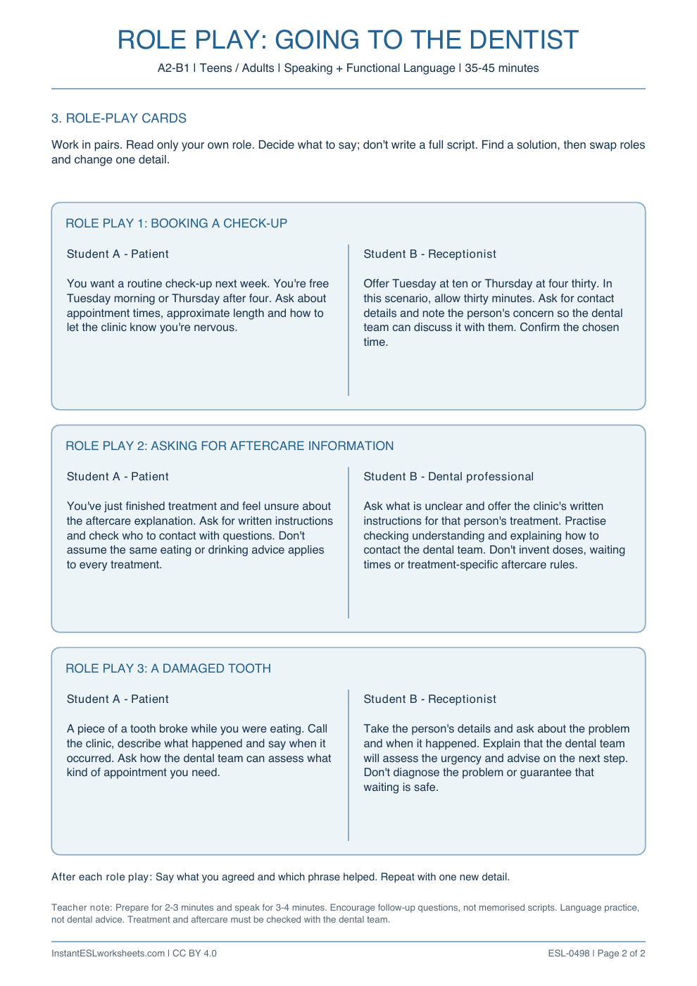 Page 2 of Going to the Dentist - Role Play