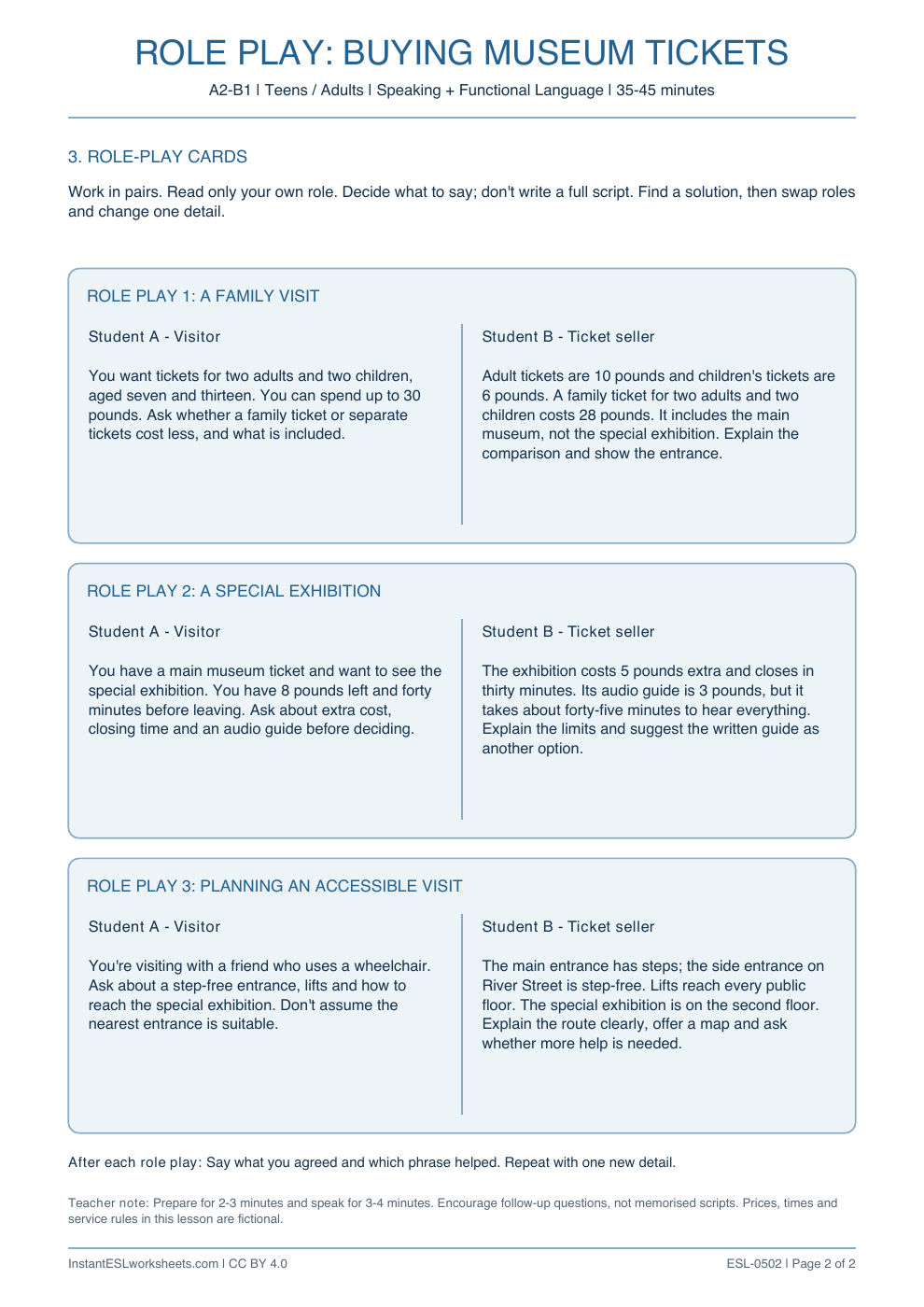 Page 2 of Buying Museum Tickets - Role Play