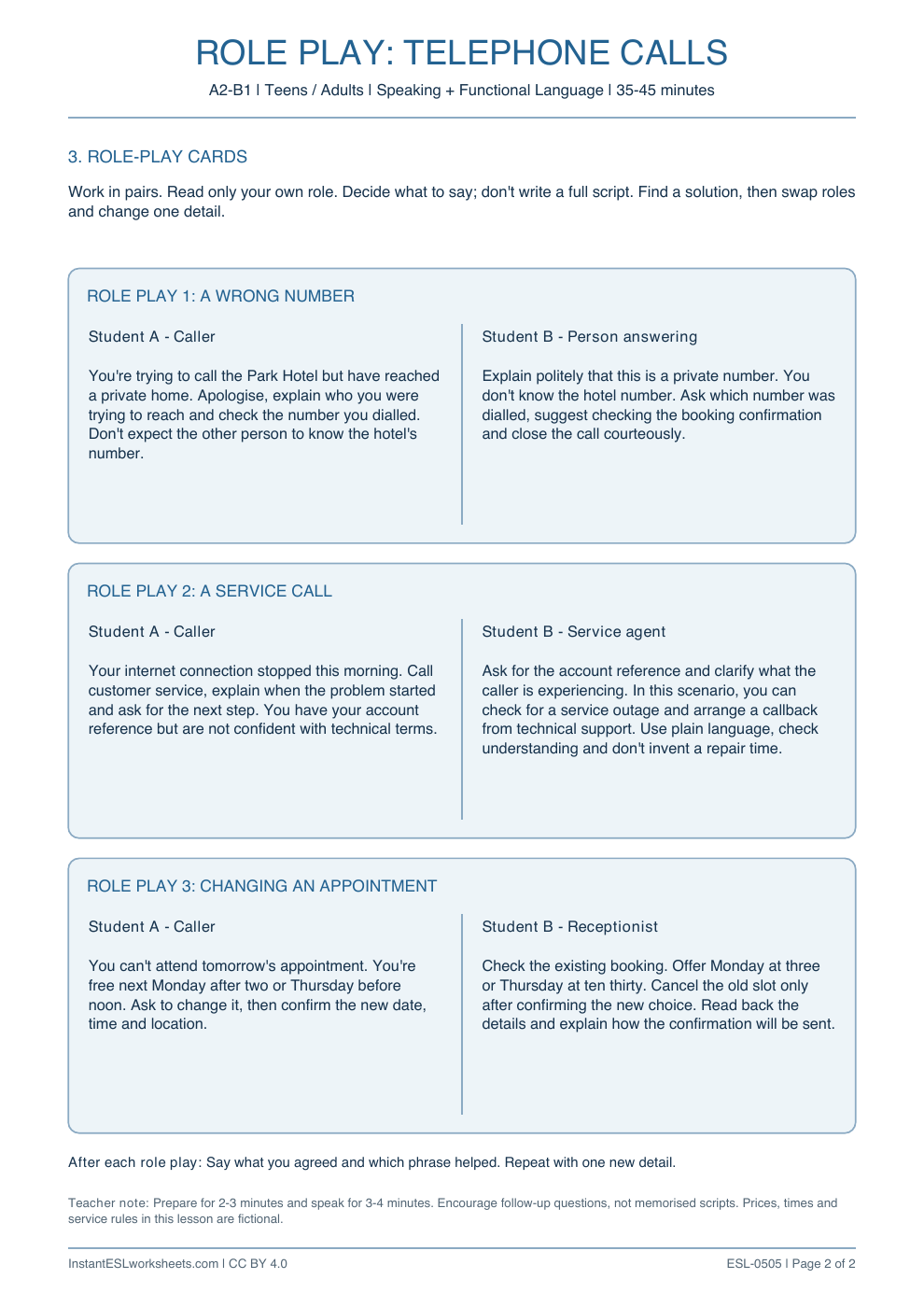 Page 2 of Telephone Calls - Role Play
