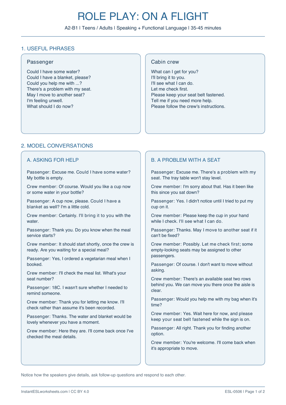 Page 1 of On a Flight - Role Play