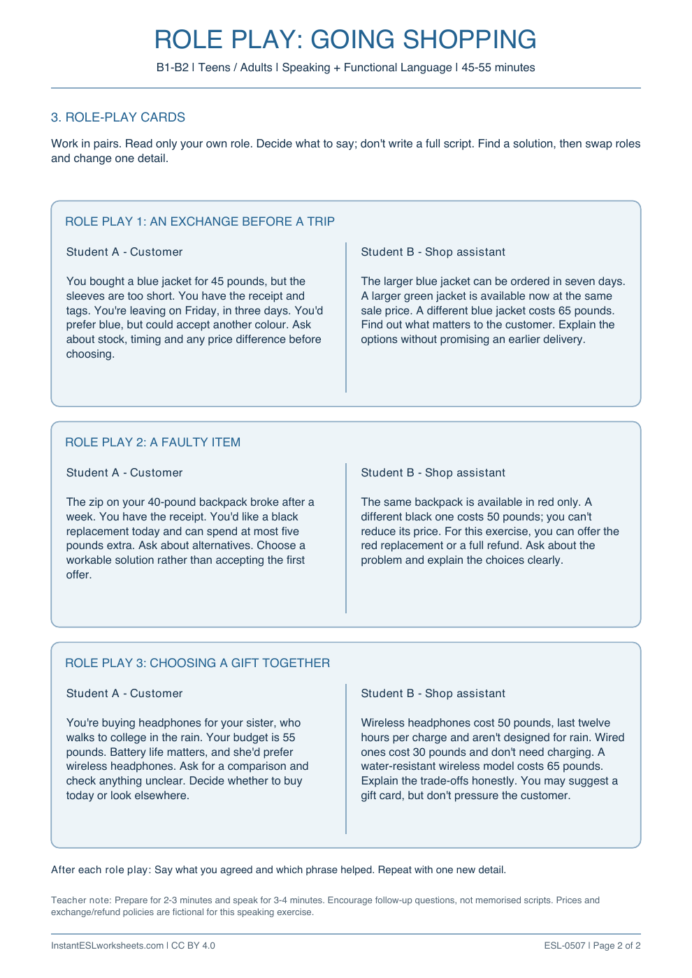 Page 2 of Going Shopping - Role Play