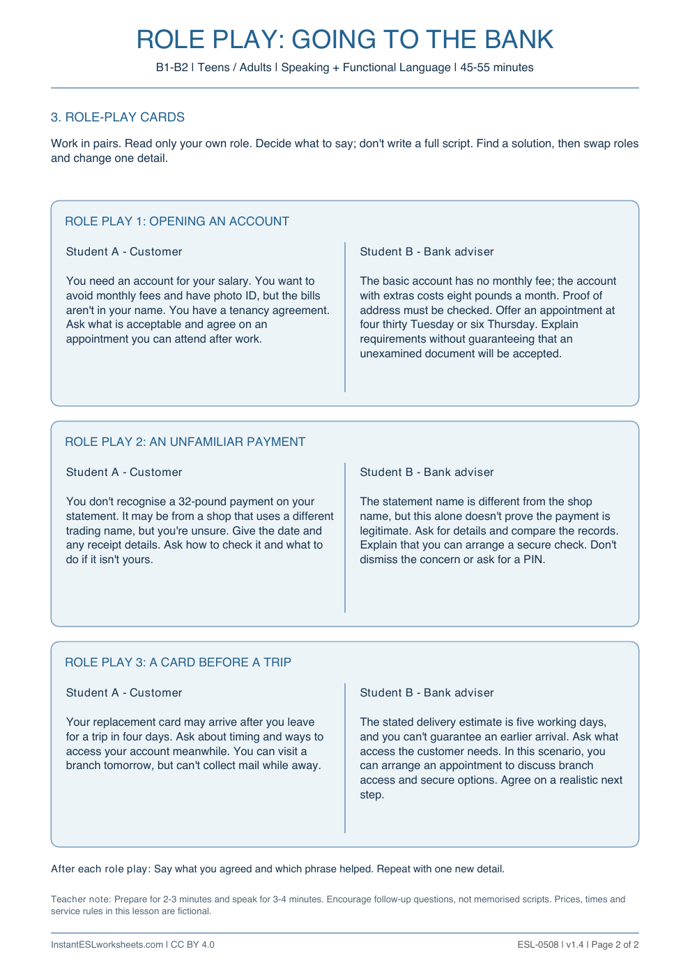 Page 2 of Going to the Bank - Role Play