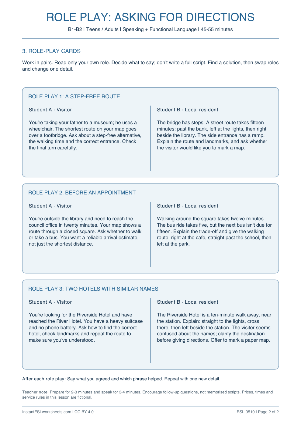 Page 2 of Asking for Directions - Role Play