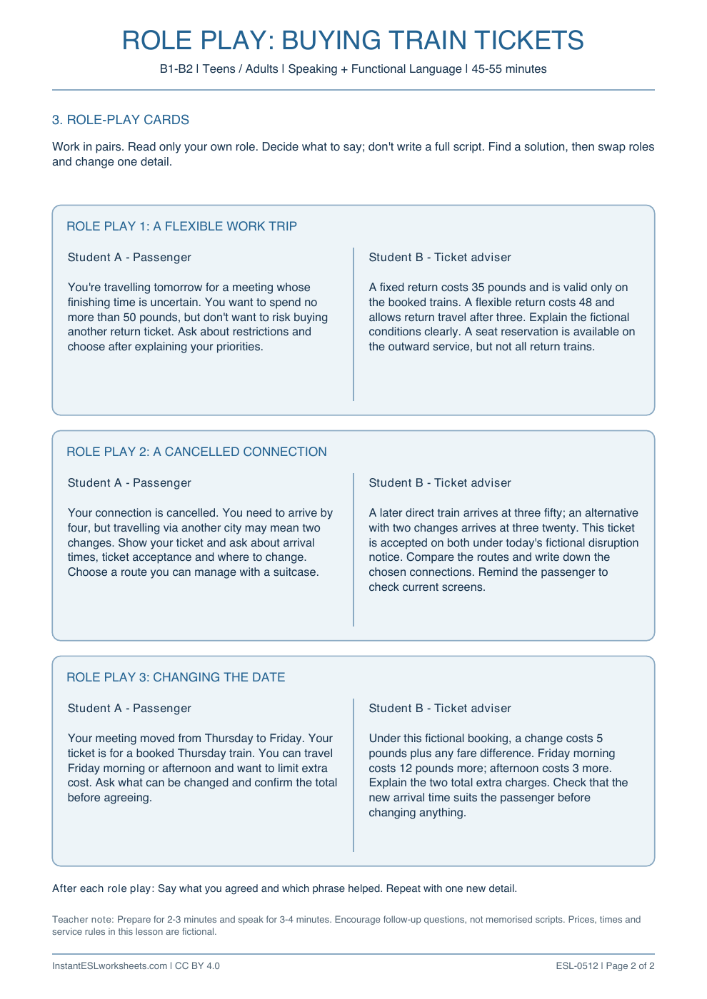 Page 2 of Buying Train Tickets - Role Play
