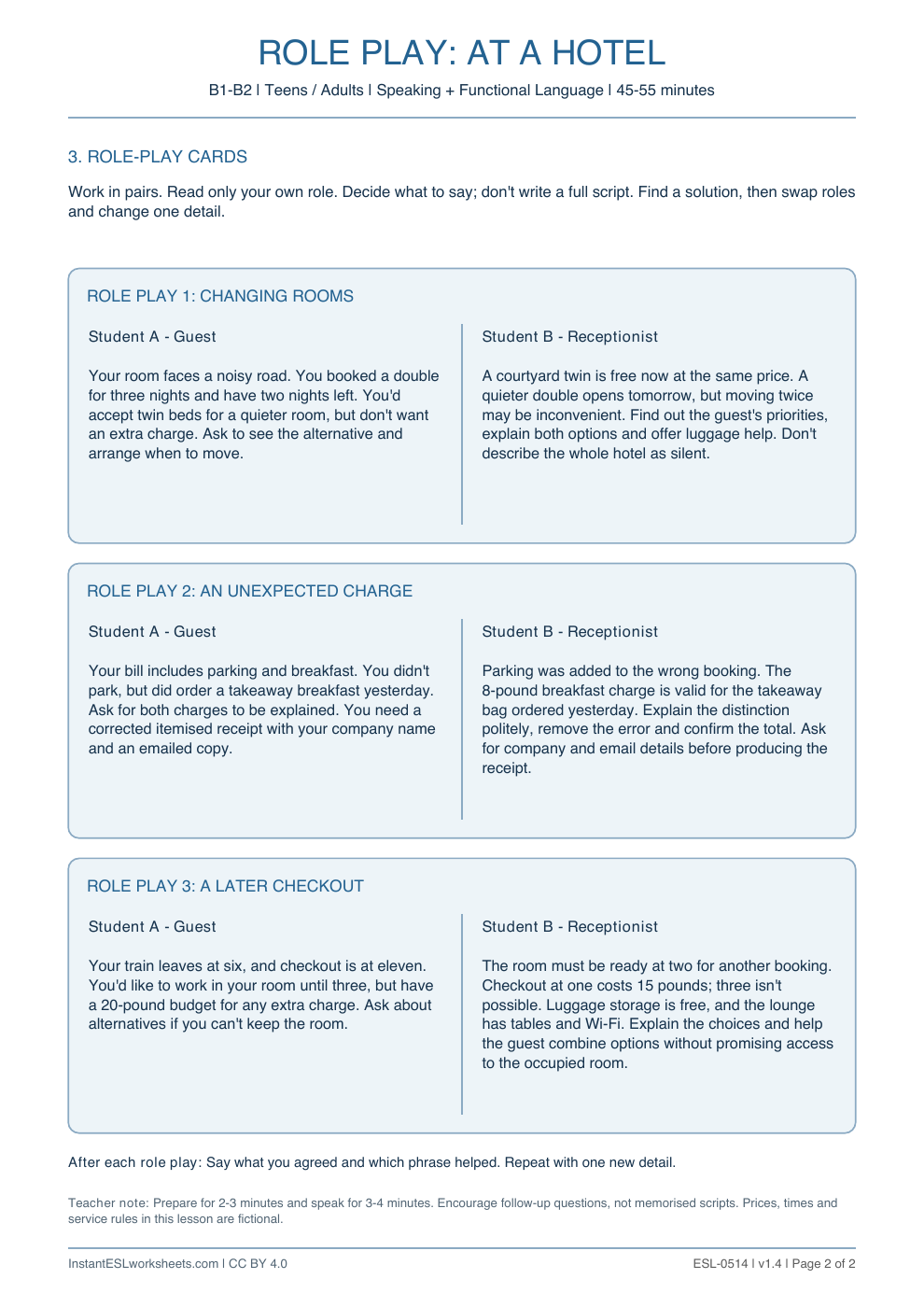 Page 2 of At a Hotel - Role Play