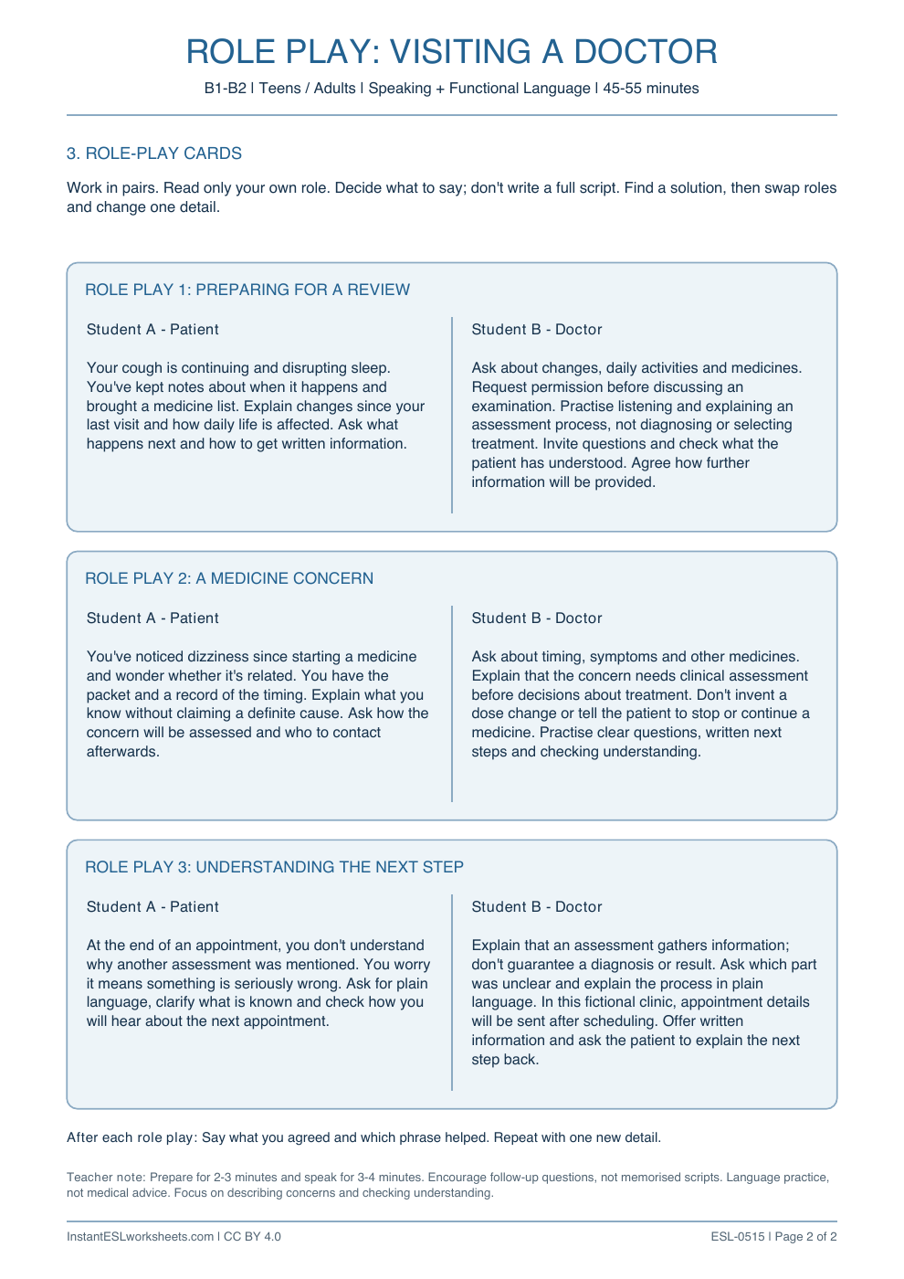 Page 2 of Visiting a Doctor - Role Play