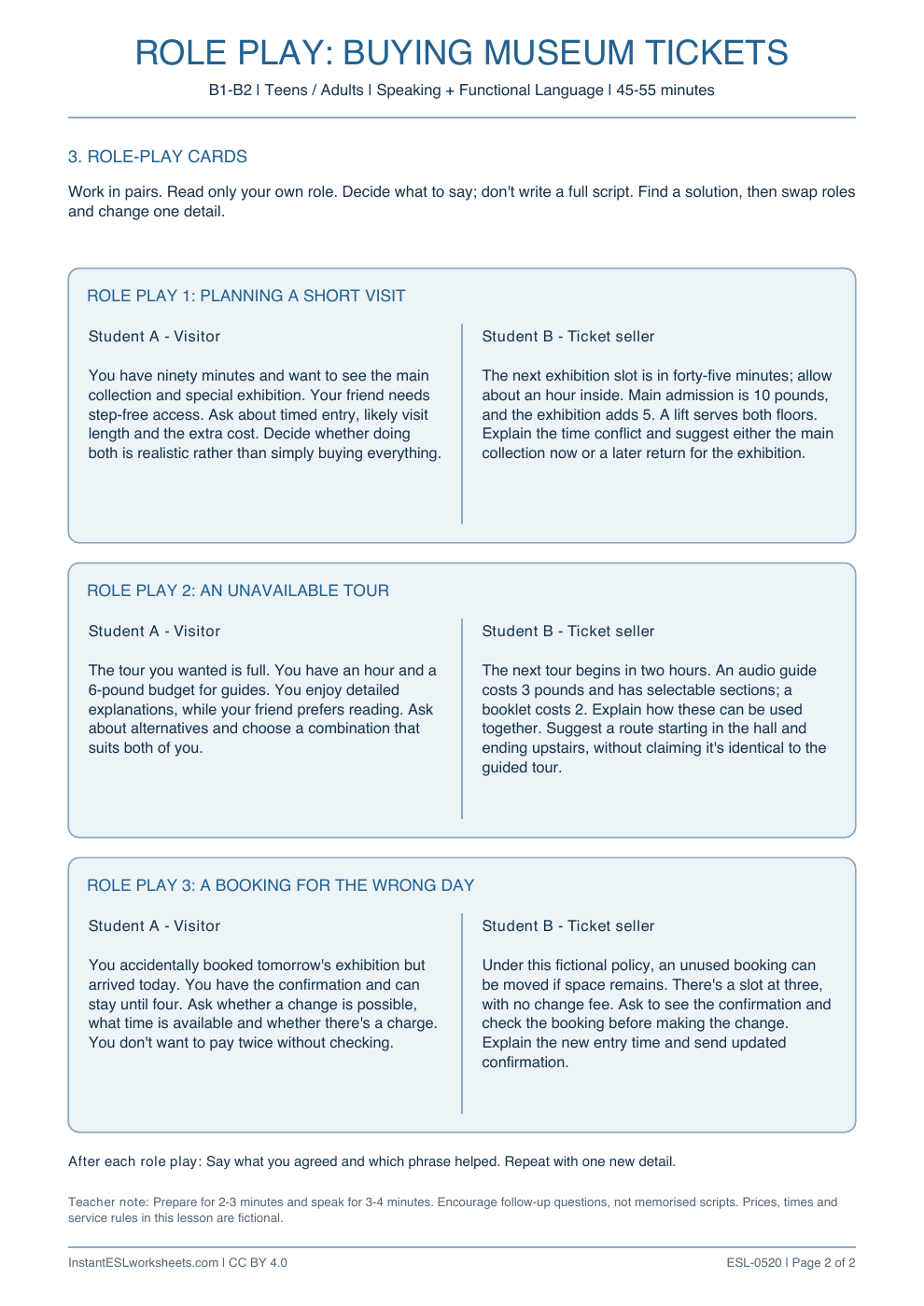 Page 2 of Buying Museum Tickets - Role Play