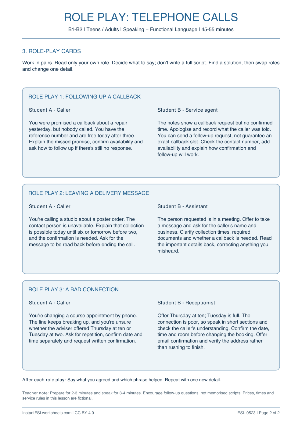 Page 2 of Telephone Calls - Role Play
