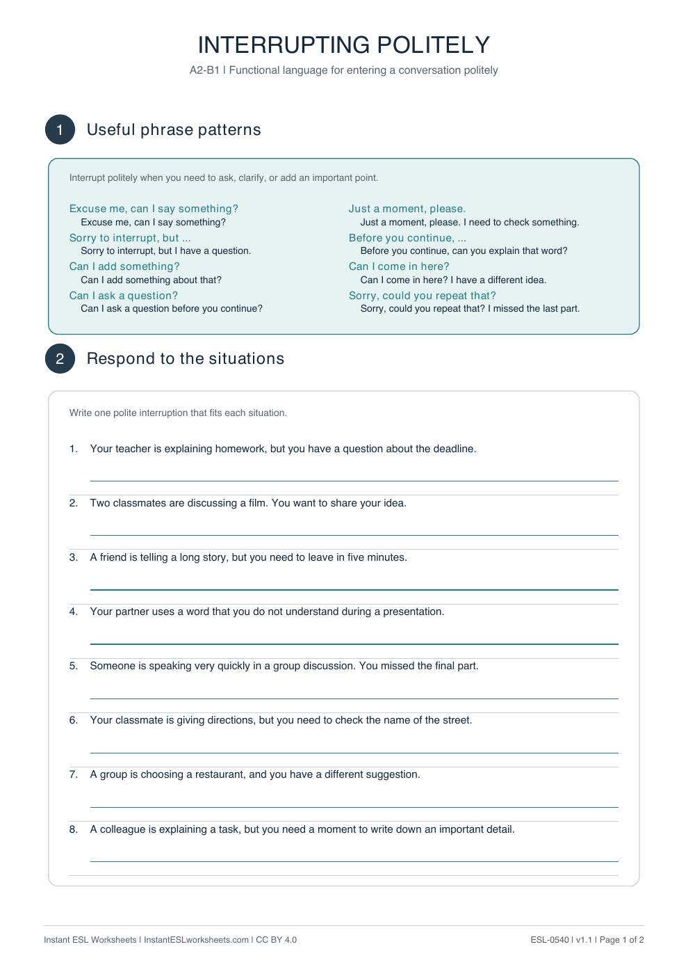 Page 1 of Interrupting Politely - Functional Language