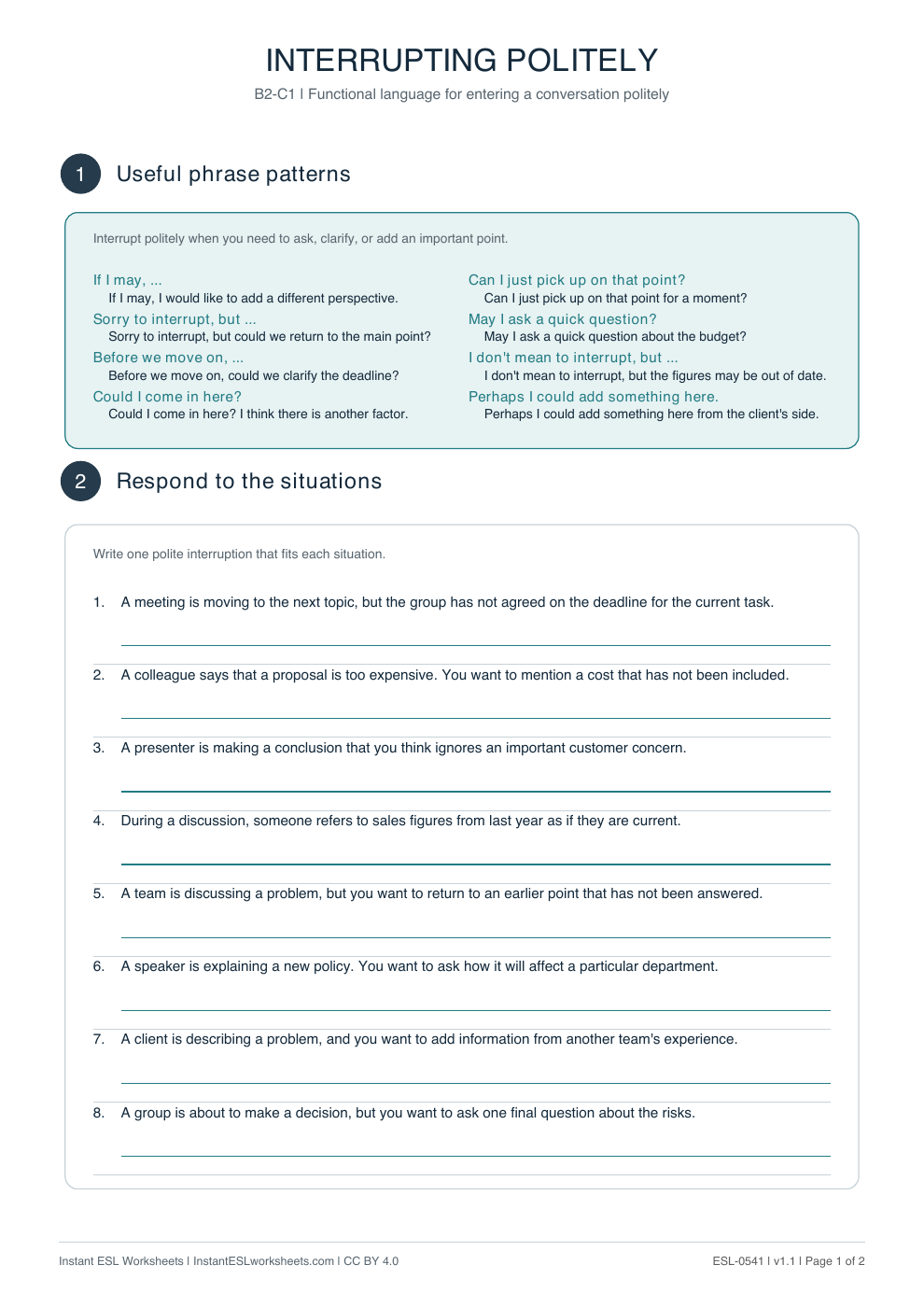 Page 1 of Interrupting Politely - Functional Language